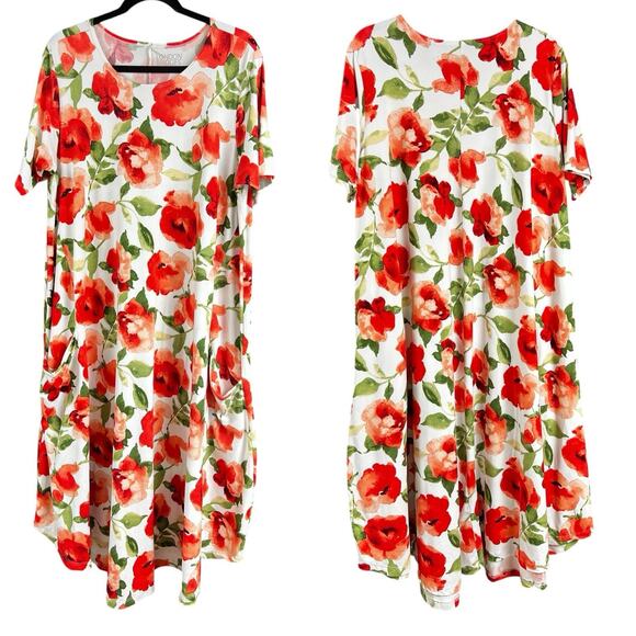 London Bridges Jessi Midi Dress Poppy Print Pockets Size Medium Fits 8-16 - Picture 1 of 4
